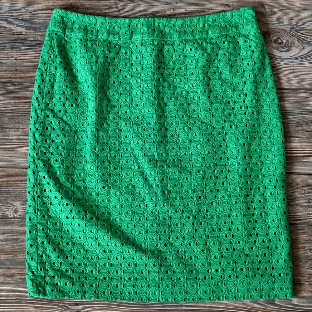 Talbots Vibrant Green 100% Cotton Eyelet Lined Pencil Skirt